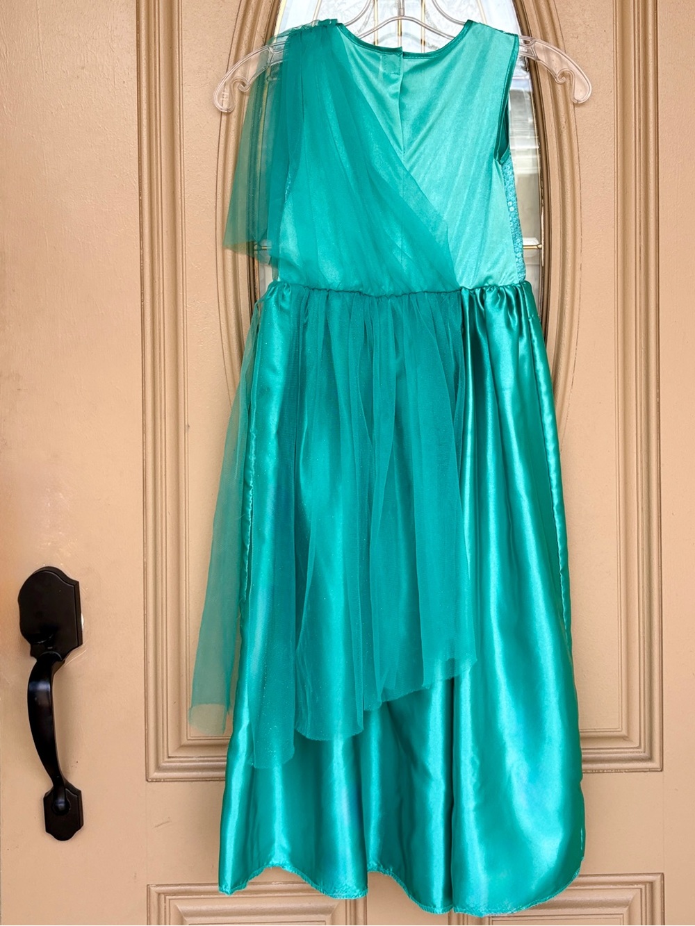 Girls Teal Blue Statue Of Liberty Dress Gown Size M Satin Tulle Sequins Costume - Picture 3 of 12